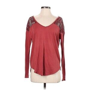We The Free PEOPLE Shirt Womens XSmall Crochet Detail V-Neck Long Sleeves Rust